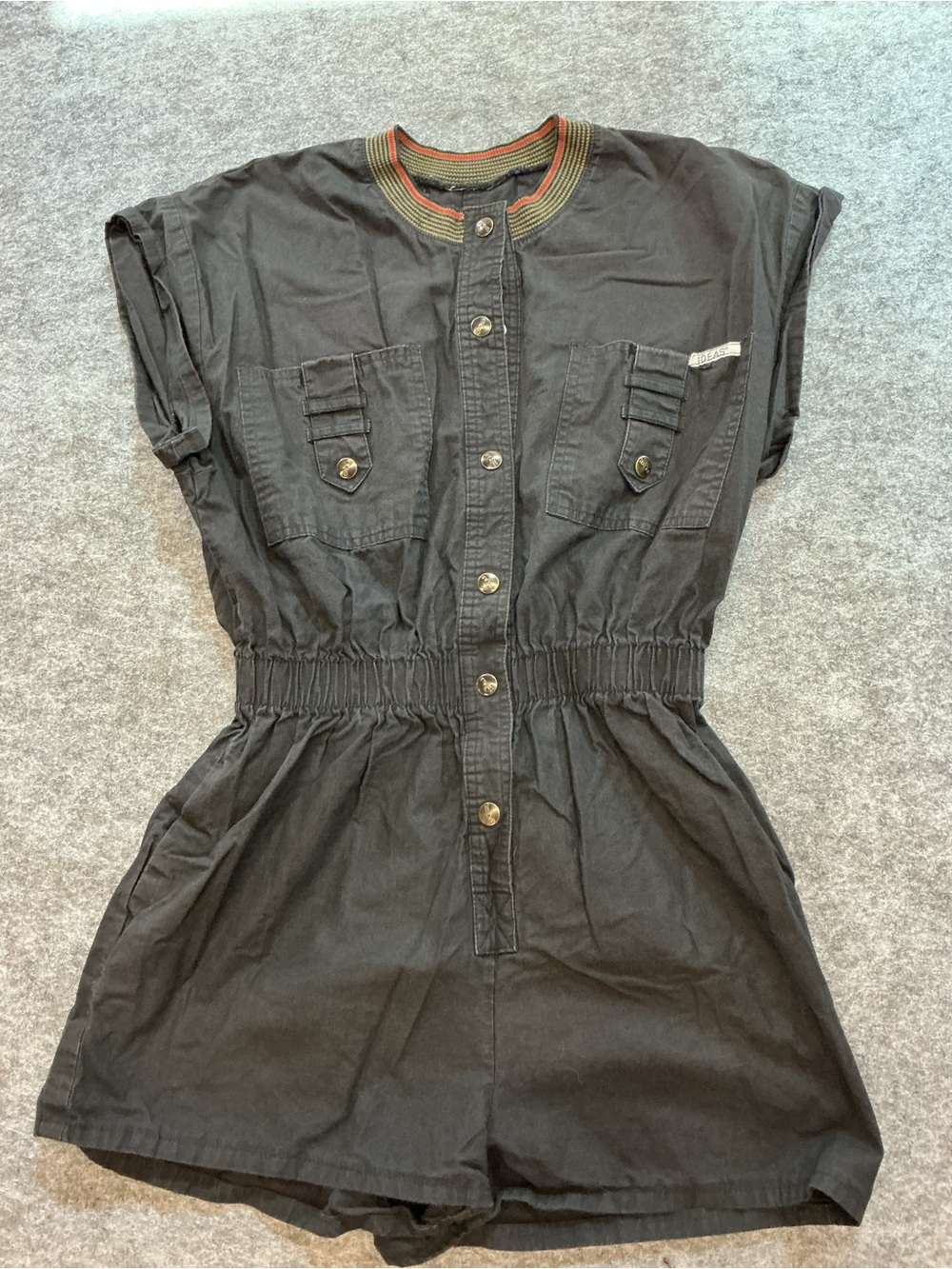Ideas Black Short Sleeve Button-Front Romper Dress Best Fits Size S